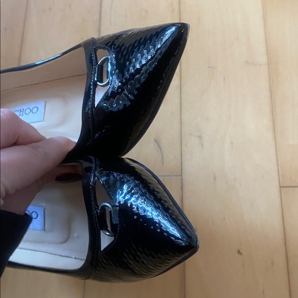 Jimmy Choo Black Patent Leather Hype Pump Cutout Buckle Heels Size 7.5 - Picture 5 of 16